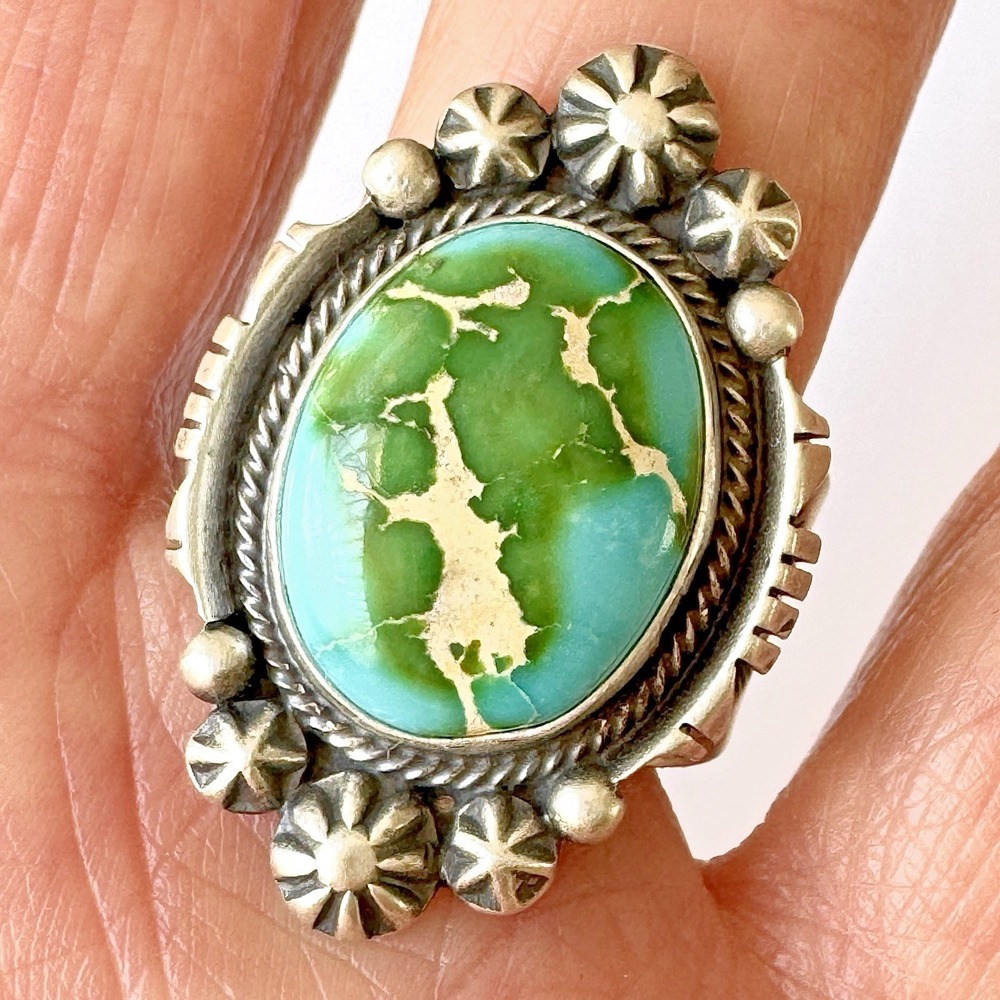 Navajo‎ Turquoise Ring Sz 10 Sonoran Gold Sterling Benally Native American Stars